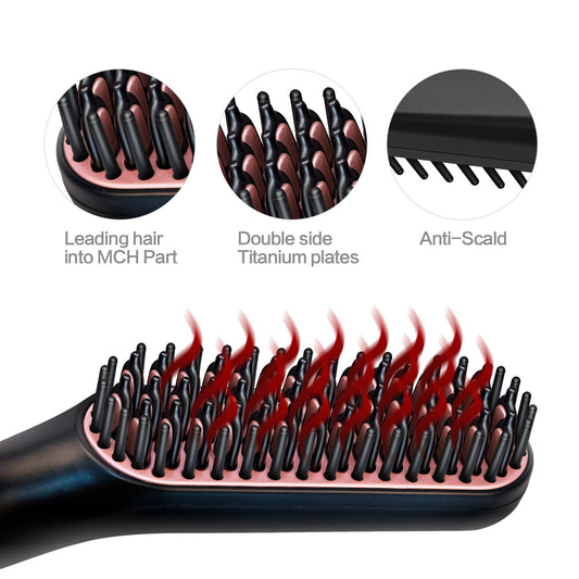 2 in1 Hair Straightener Brush Heating Beard Clip Comb Styler Electric Ionic Straightening Brush