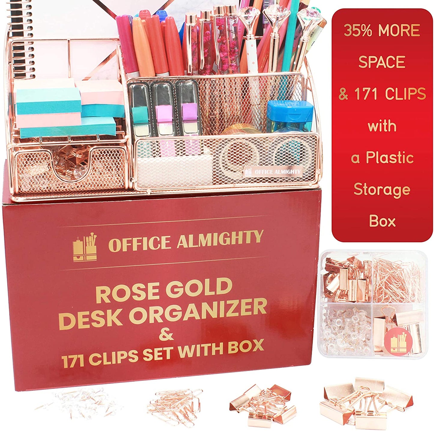 OFFICE ALMIGHTY Rose Gold Desk Organizer