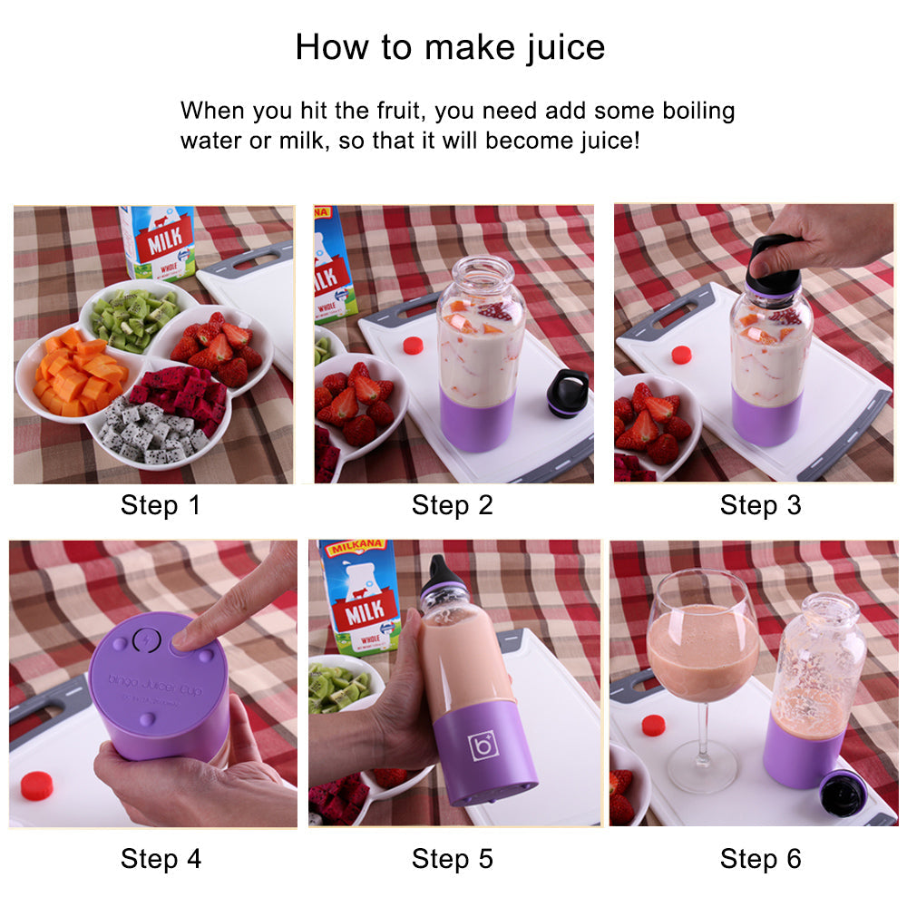 500ml Electric Juicer Cup Portable Outdoor Travel USB Rechargeable Blender Mini Juice Maker Fruit Mixer Squeezer