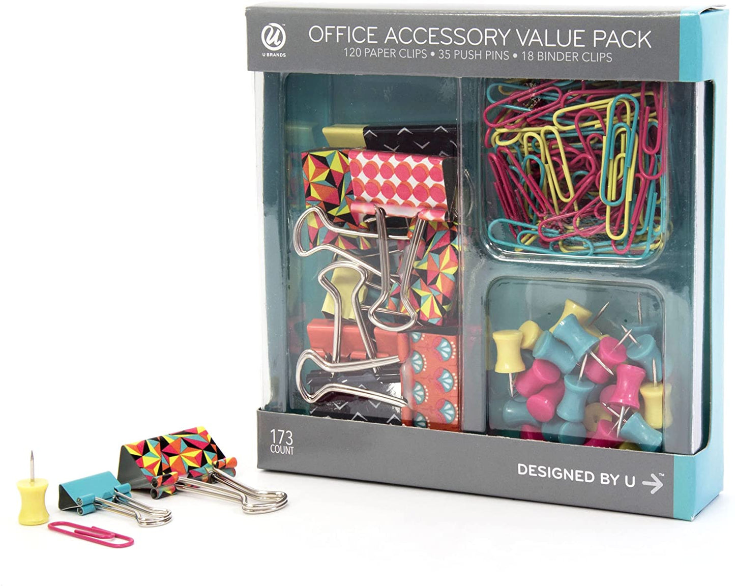 U Brands Binder Clips Paper Clips and Push Pins Value Pack