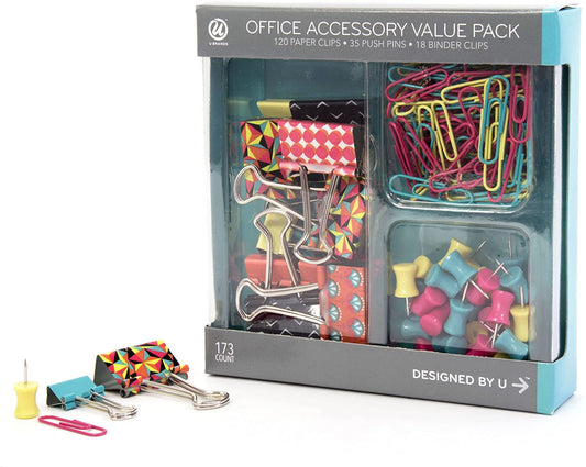 U Brands Binder Clips Paper Clips and Push Pins Value Pack