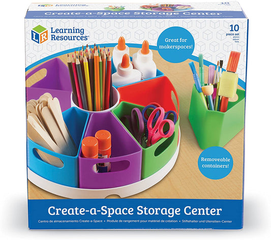 Learning Resources Create-a-Space Storage Center, Homeschool Storage, Fits 3oz Hand Sanitizer Bottles, Bright Colors, Classroom Craft Keeper, 10 Piece set