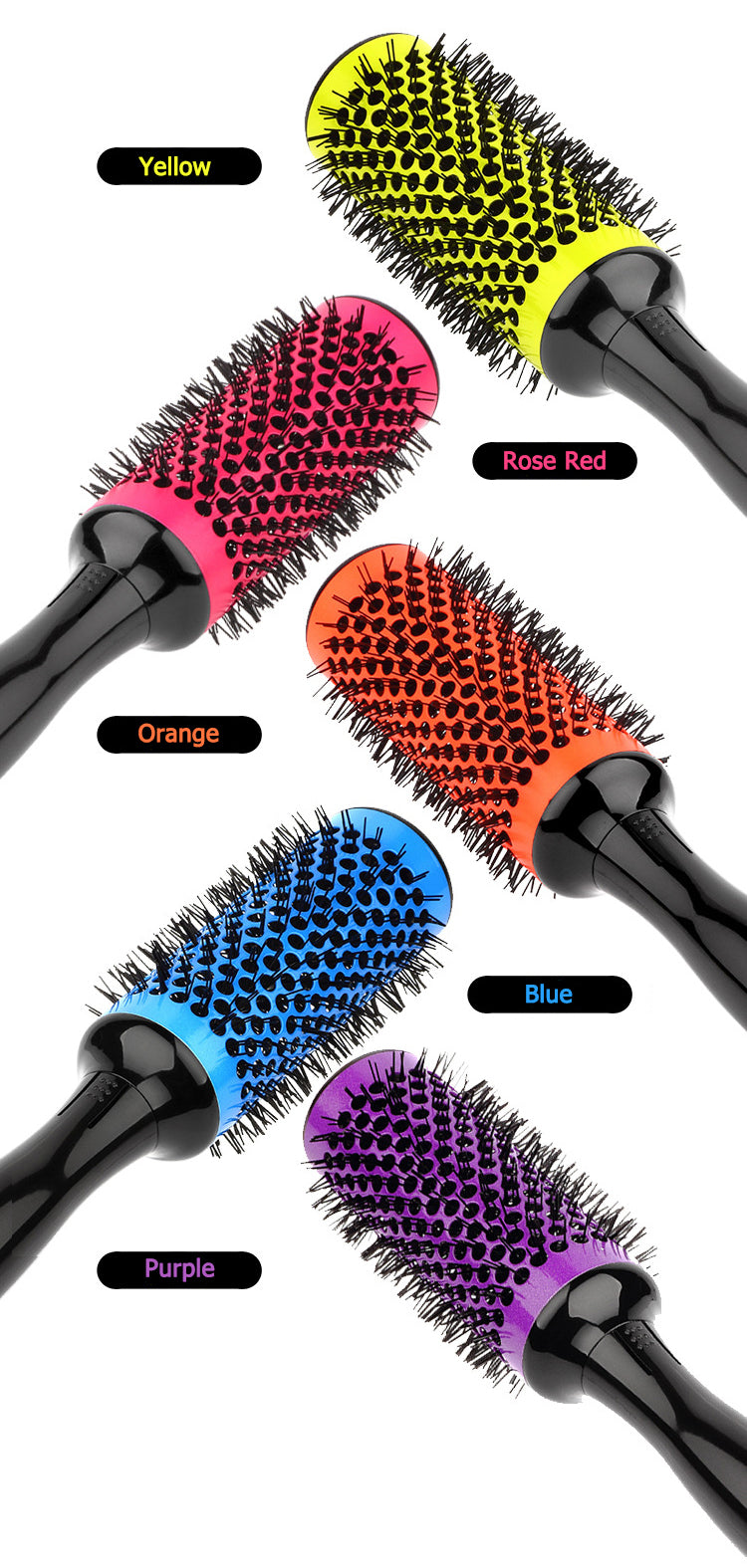 6pcs/set Professional Hair Dressing Brushes High Temperature Resistant Ceramic Iron Round Comb Beauty Hair Makeup Tool 50mm